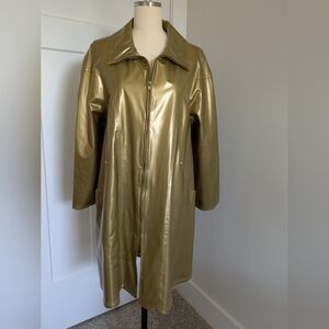 Vintage  Metallic Gold Atlantic Beach Rain Sliker/Trench Coat Gold Accents Med.